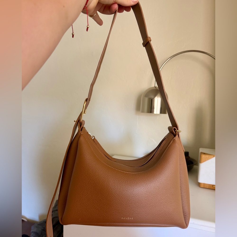 Polène Brown Pebbled Leather Shoulder Bag with Gold Hardware - Picture 2 of 14